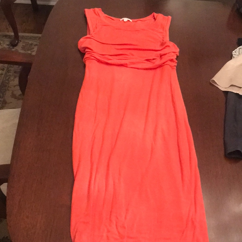 Apricot stretchy rayon/spandex mix midi dress